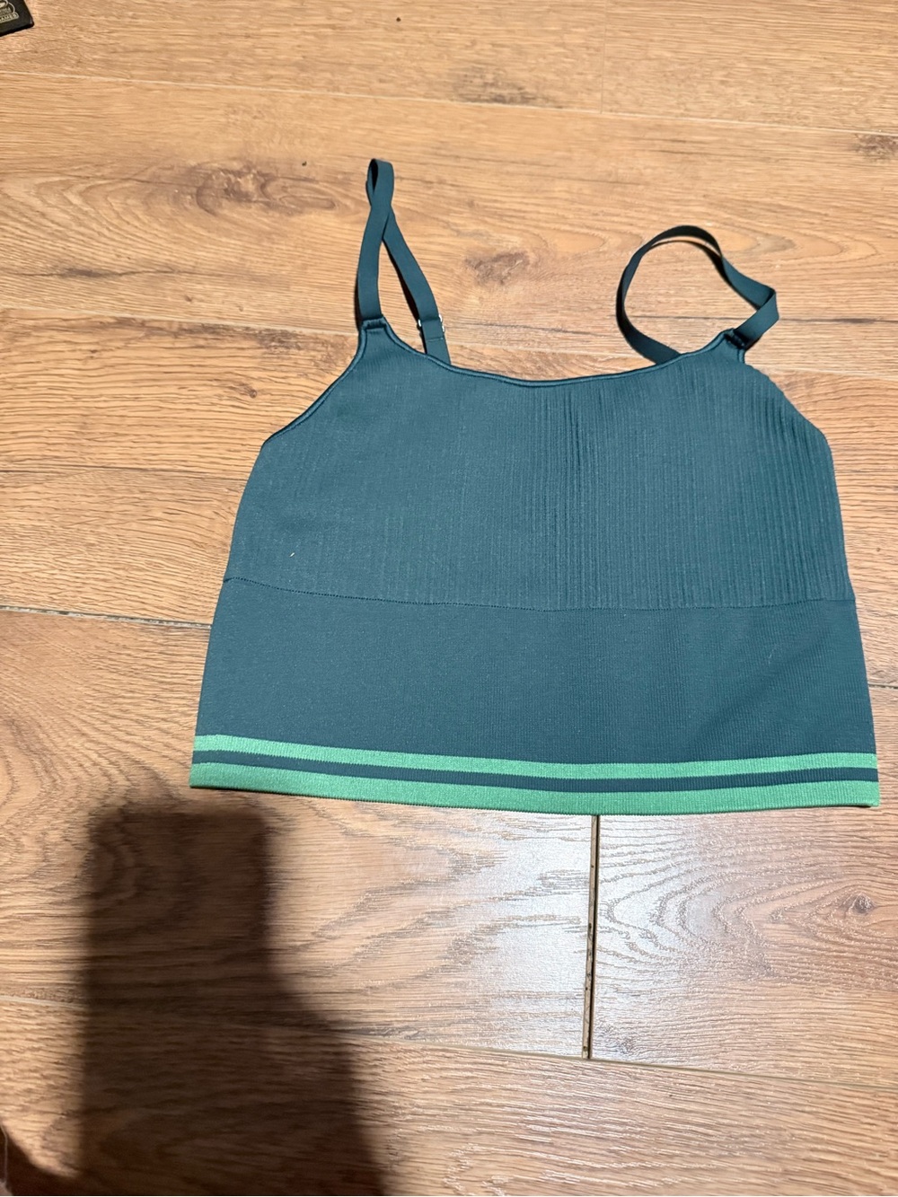 Pink brand Women’s Green Striped Ribbed Crop Tank Top